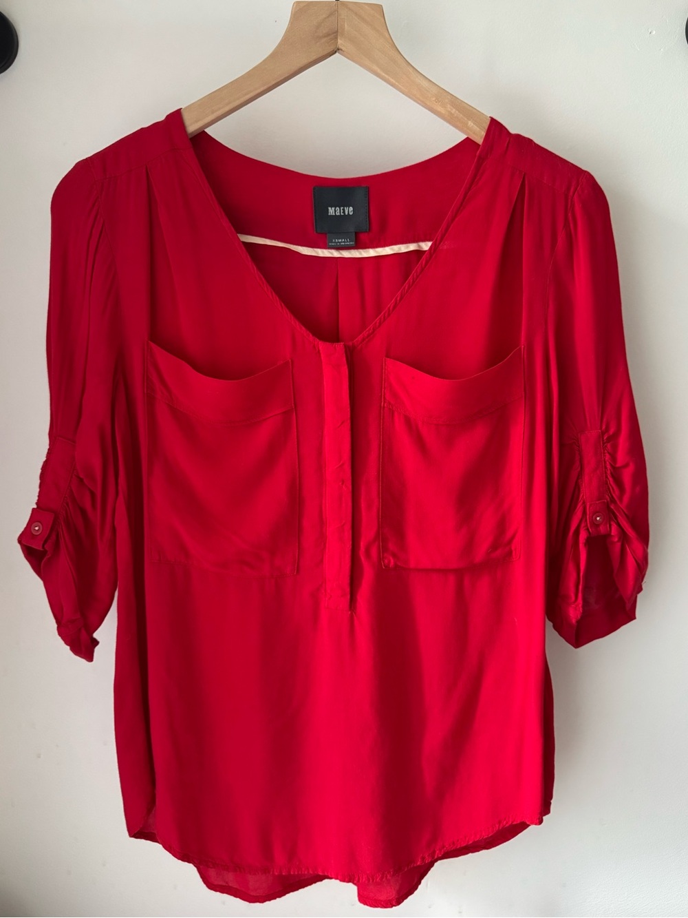 Anthropologie brand Maeve Cherry Red Blouse w/ Pleat Back detail